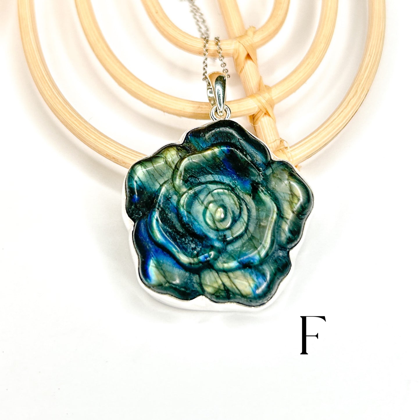 Labradorite Rose Pendant - Solid Sterling Silver