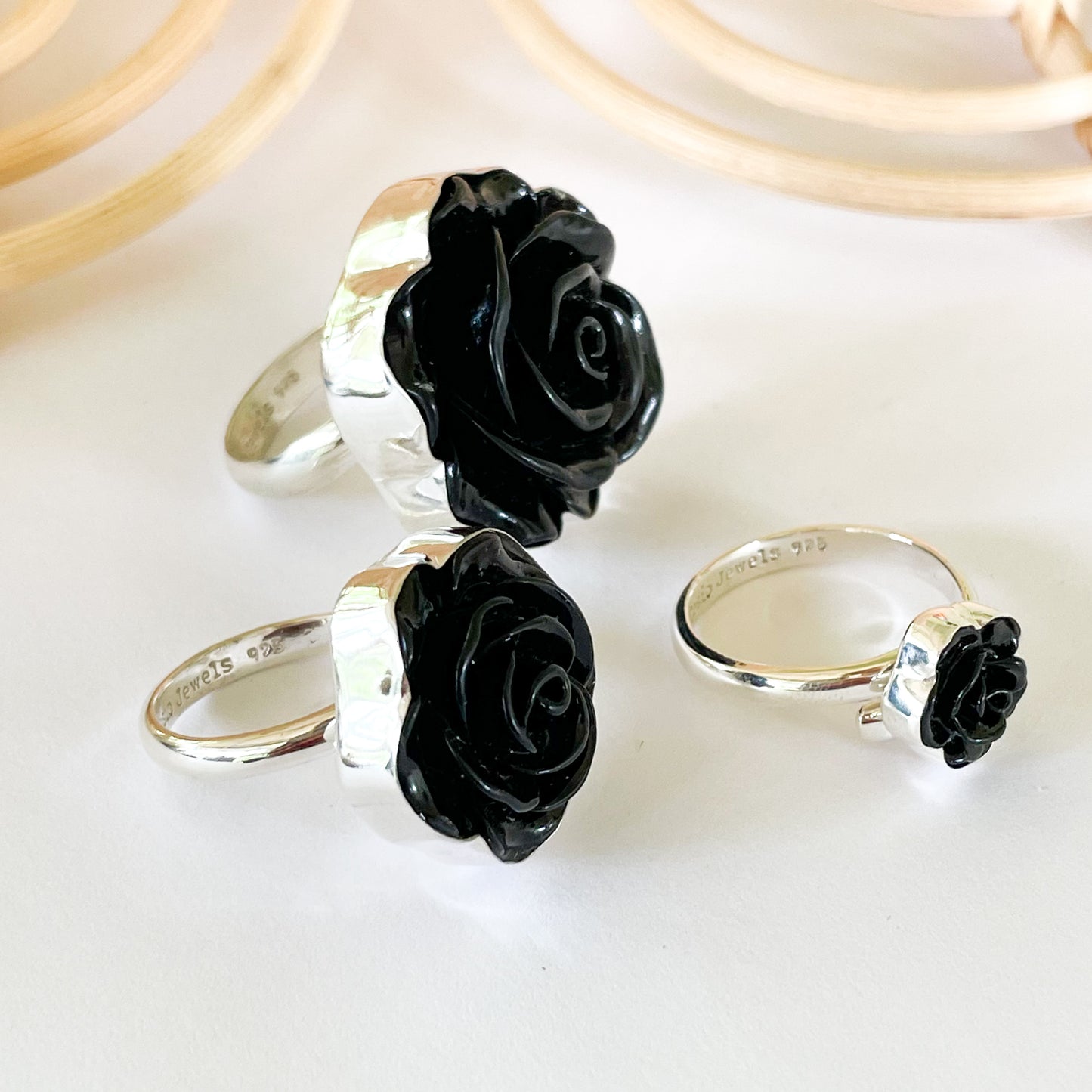 Black Rose Ring - Solid Sterling Silver