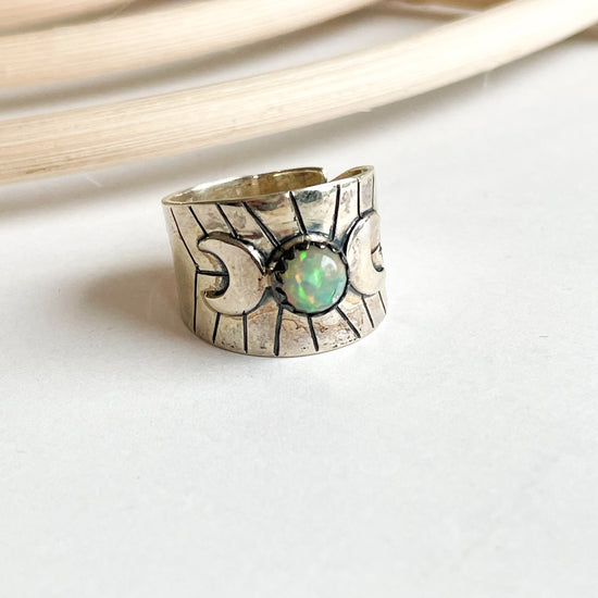 Ethiopian Opal Star Ring - Solid Sterling Silver