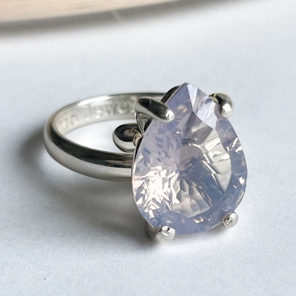 Lavender Quartz Teardrop Prong Ring - Solid Sterling Silver