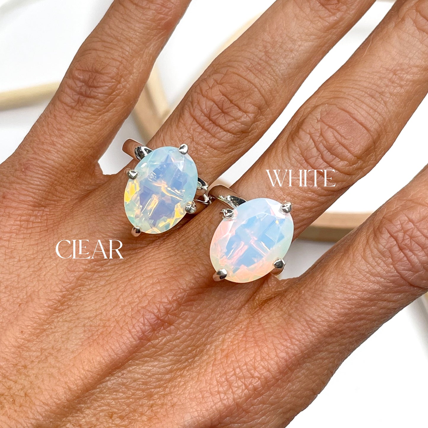Opalite Prong Ring - Solid Sterling Silver