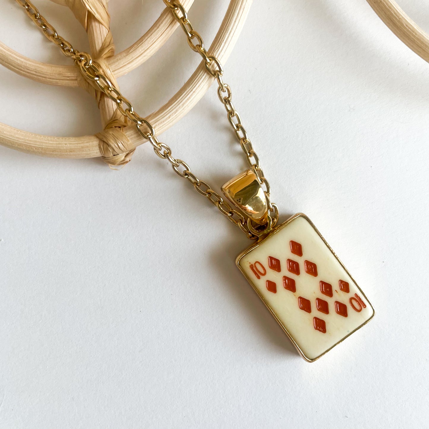 10 Of Diamond Bone Card Vintage Pendant - Alchemia