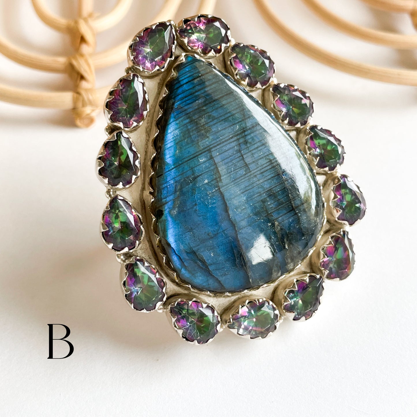 Labradorite & Mystic Quartz Statement Ring -  Solid Sterling Silver