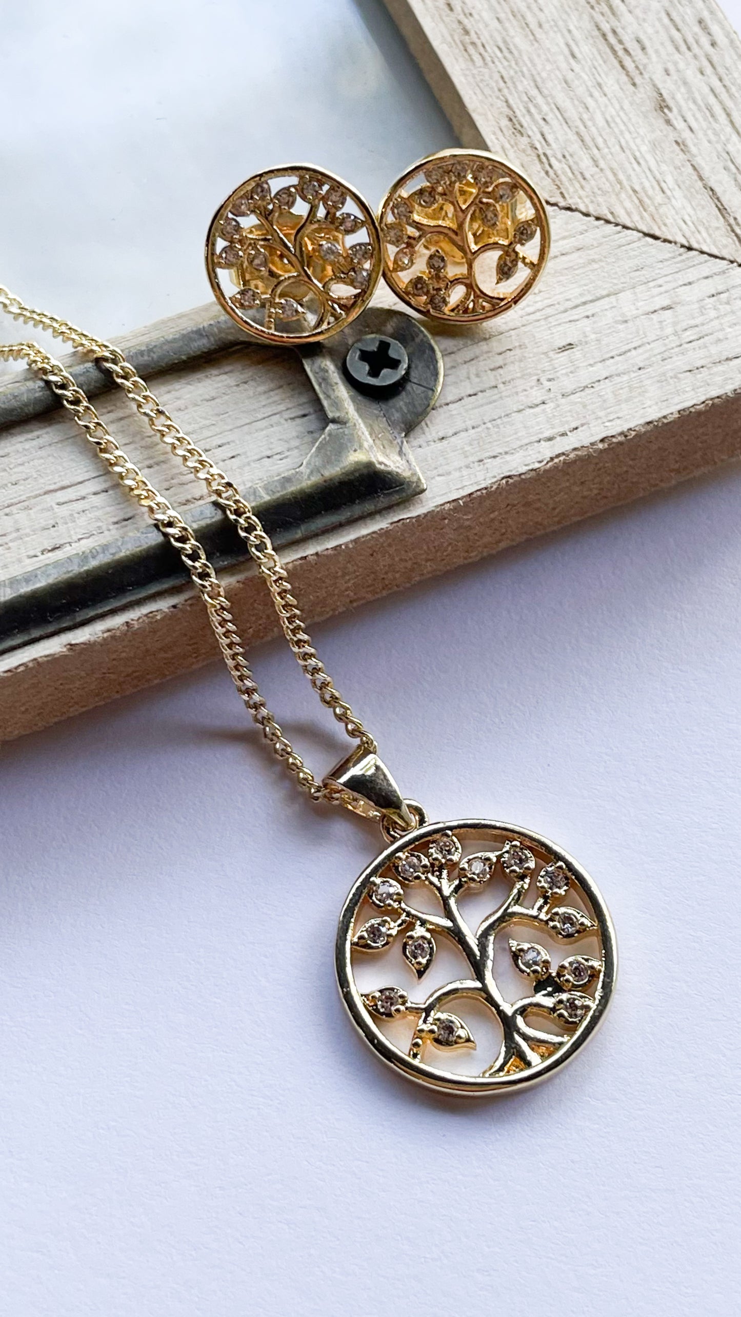 Tree of Life Earring & Necklace Set - 18k Gold Filled