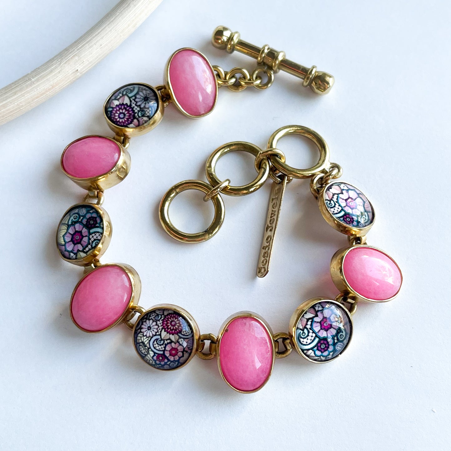 Pink Agate & Resin Floral Bracelet - Alchemia
