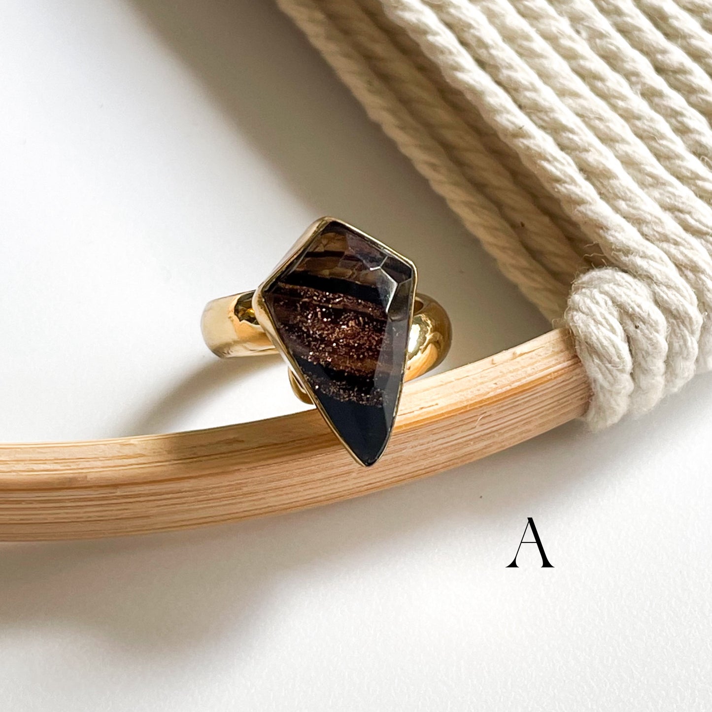 Brown Synthetic Sunstone Doublet Ring - Alchemia