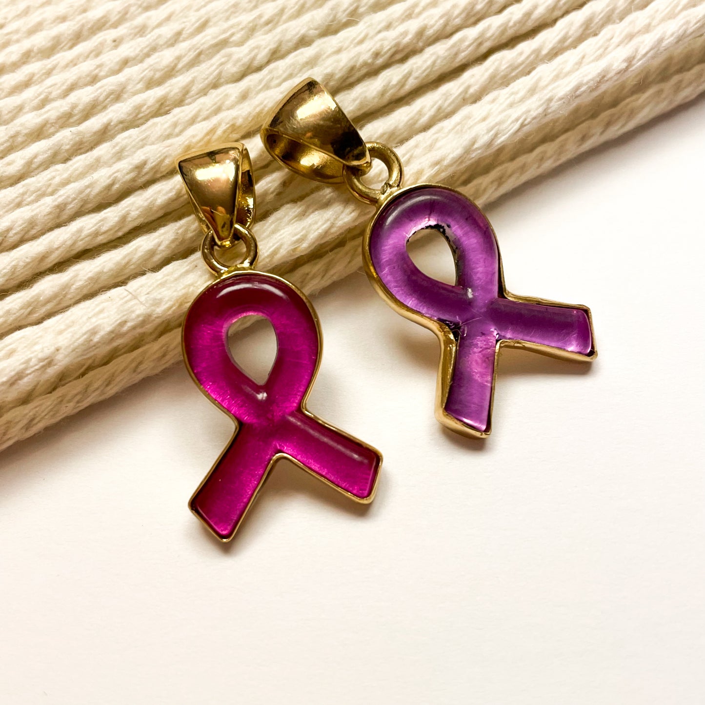 Breast Cancer Ribbon Pendant - Both Metals