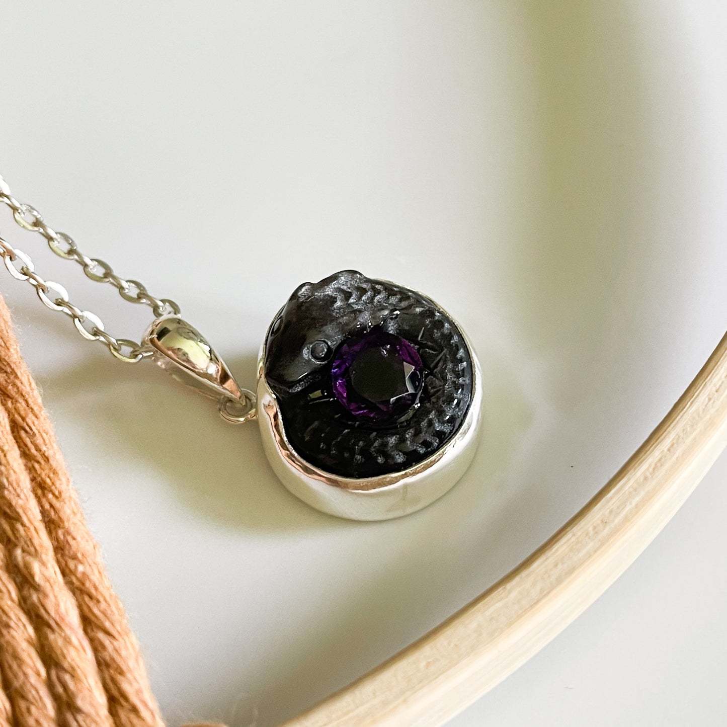 Serpent & Stone Pendant - Solid Sterling Silver