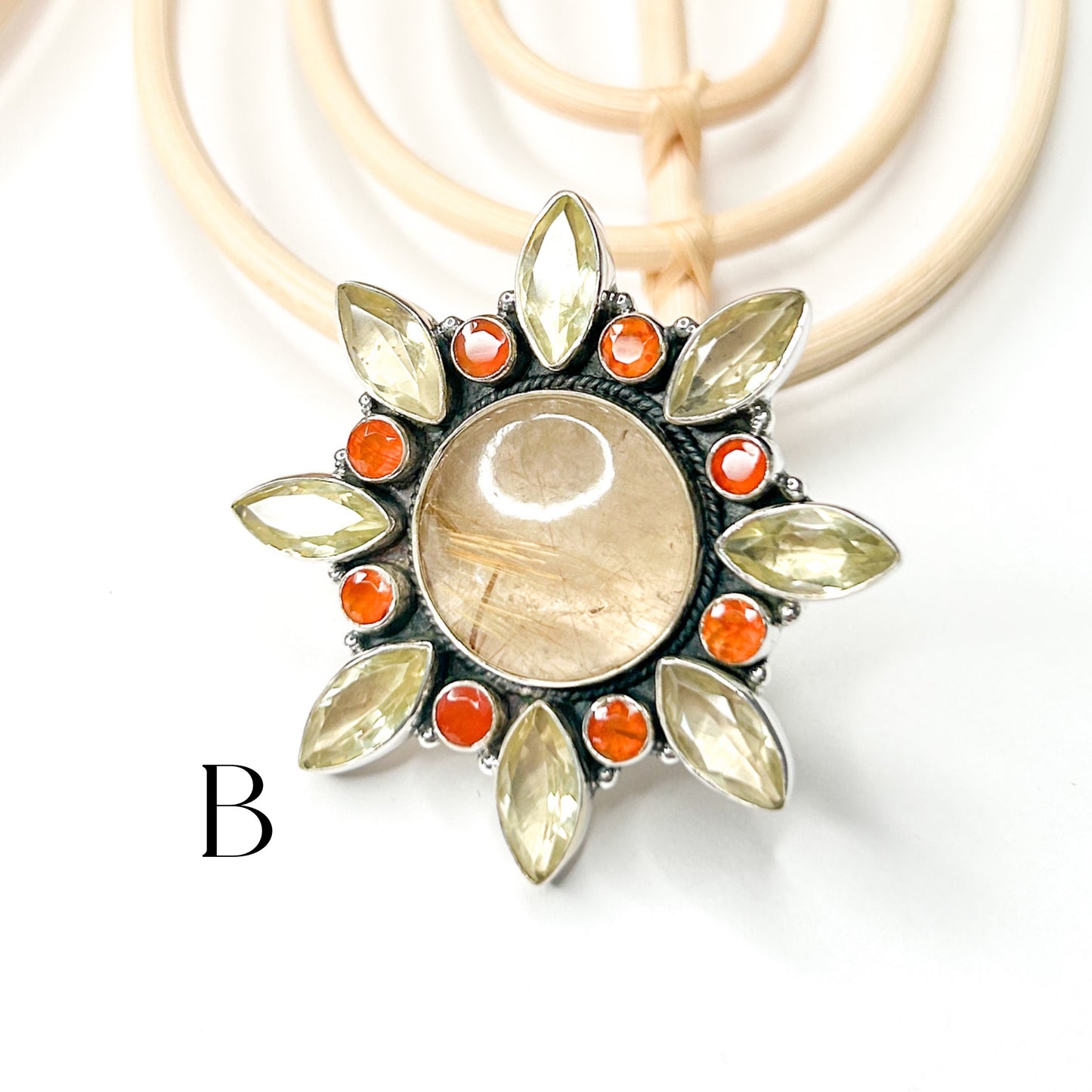 Golden Rutilated & Carnelian Statement Ring - Solid Sterling Silver