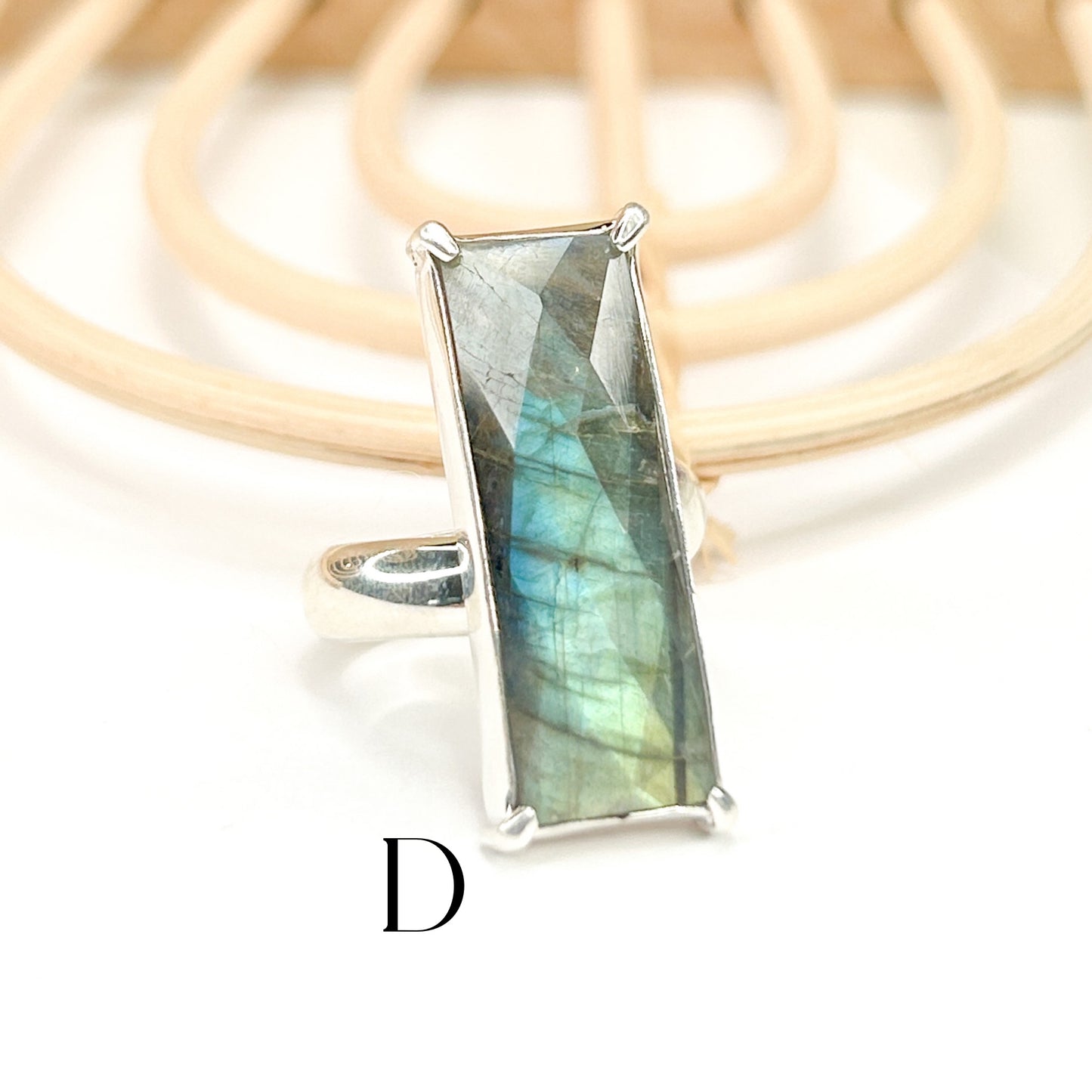 Labradorite Slim Rectangle Faceted Ring - Solid Sterling Silver