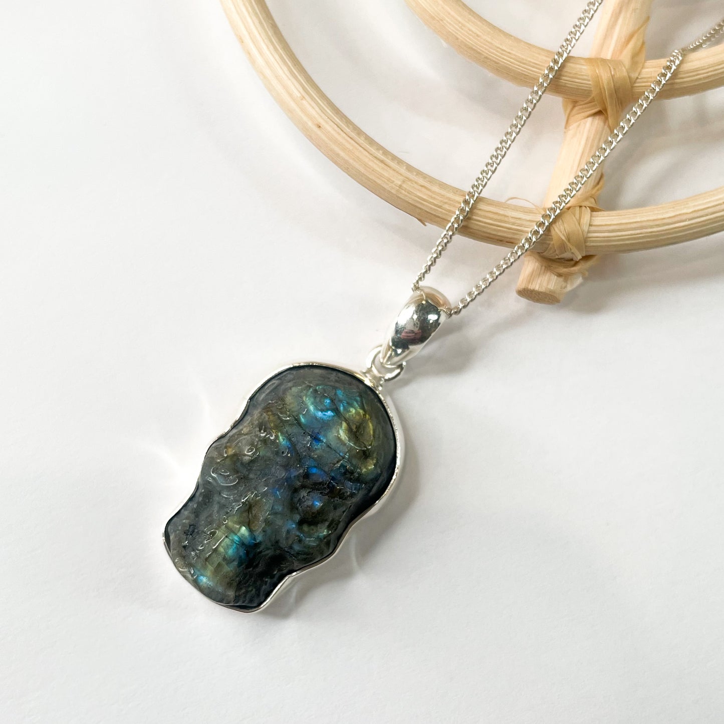 Sugar Skull Labradorite Pendant-Solid Sterling Silver