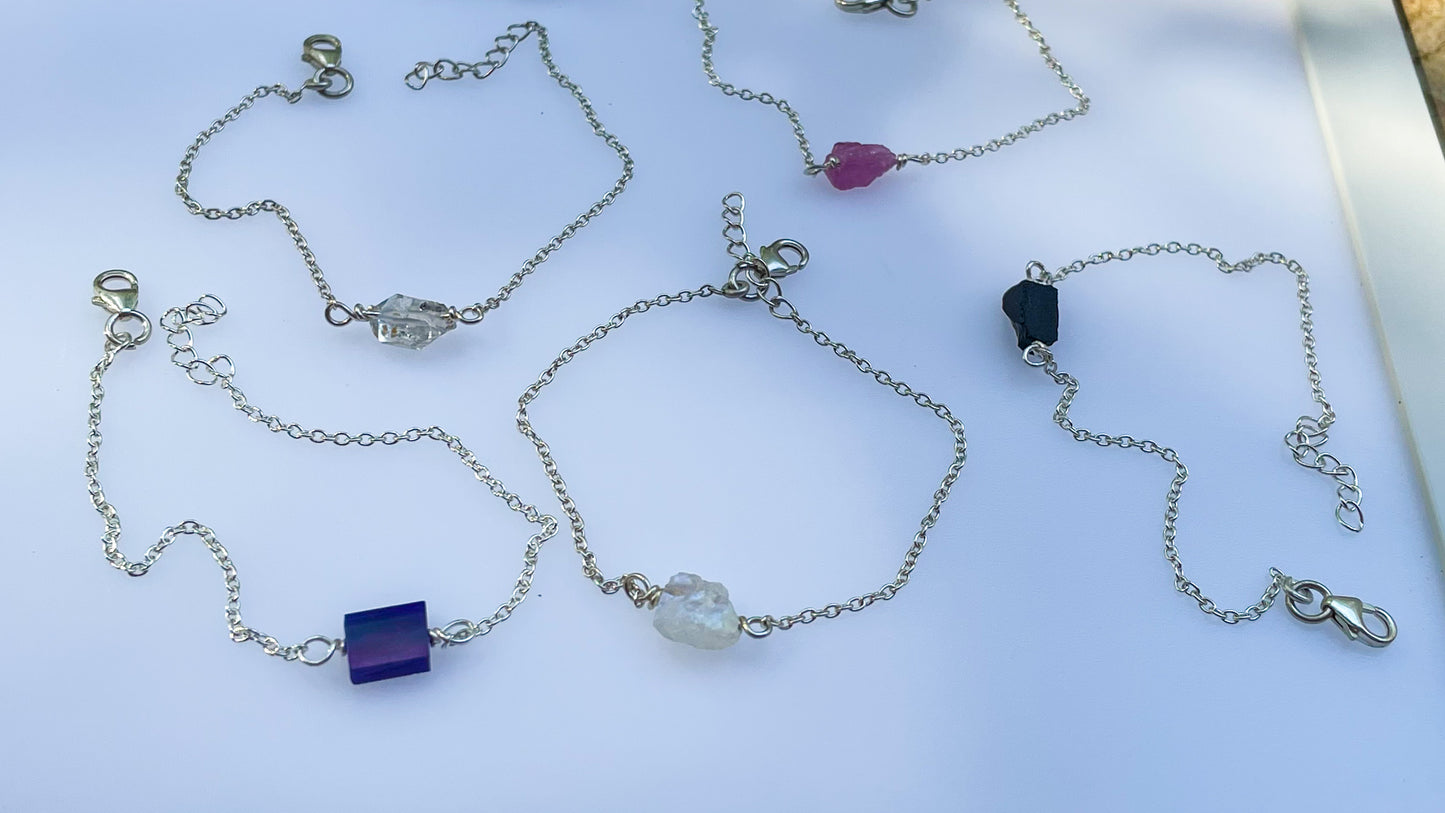 Minimalist Stone Bracelet - Solid Sterling silver