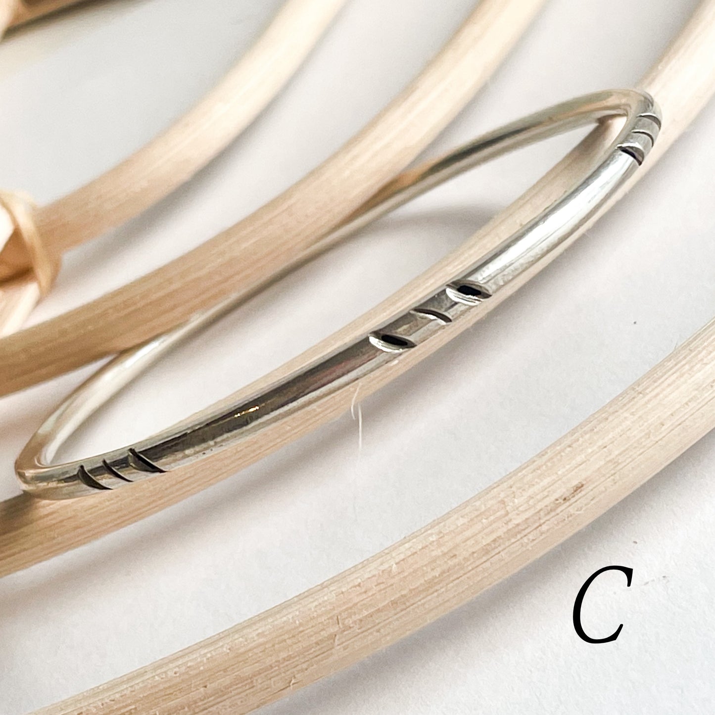 Tribal Cut Bangle Bracelet - Solid Sterling Silver