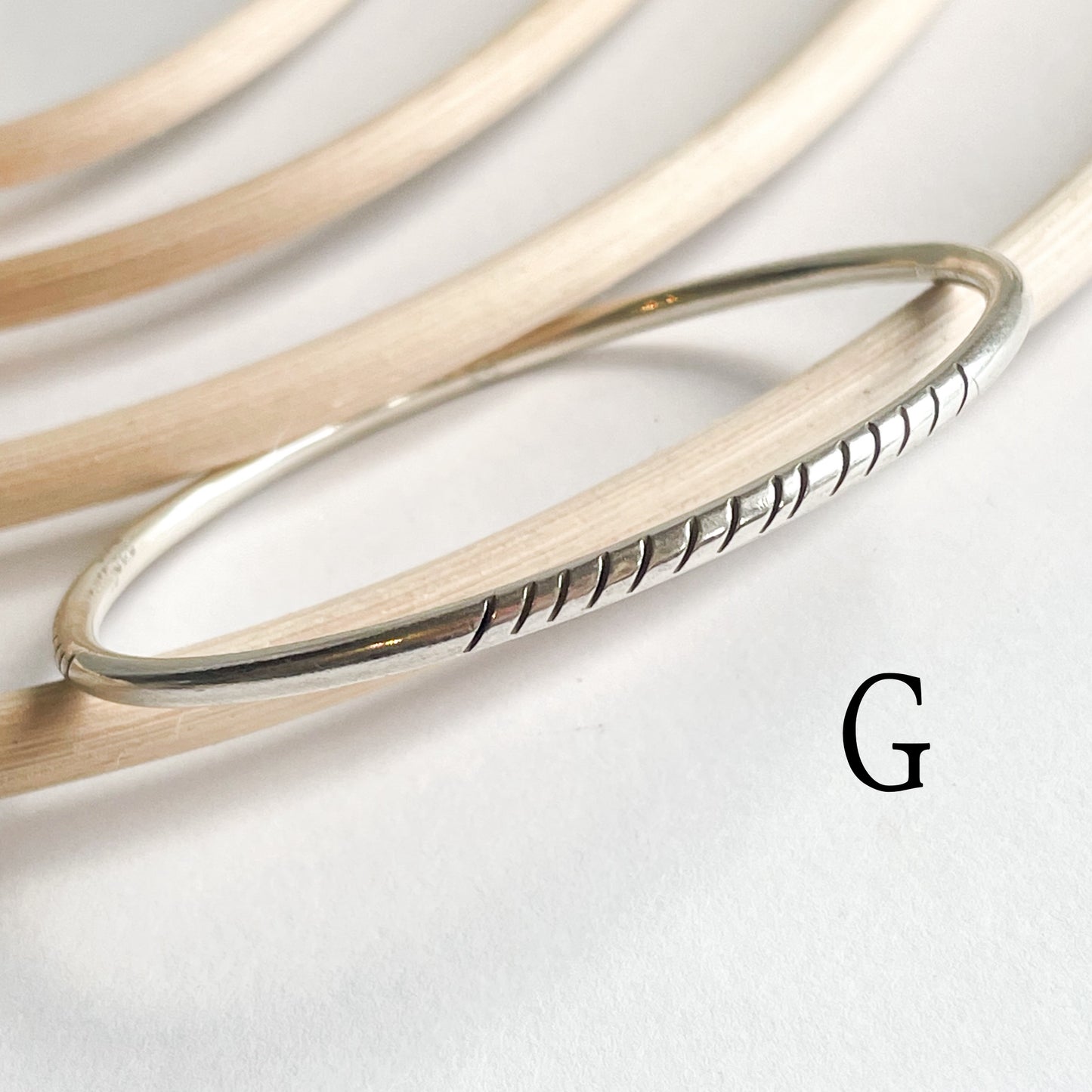 Tribal Cut Bangle Bracelet - Solid Sterling Silver