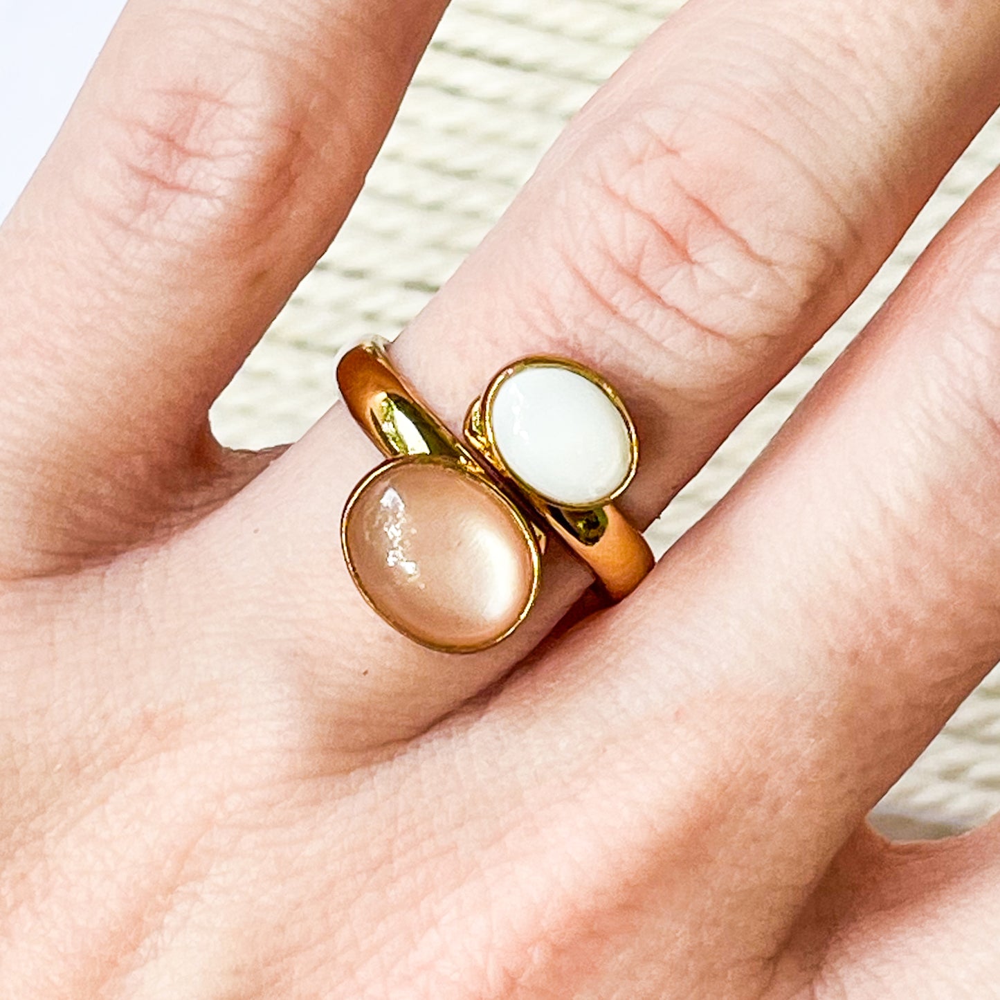 MOP & White Agate Bypass Adjustable Ring - Alchemia