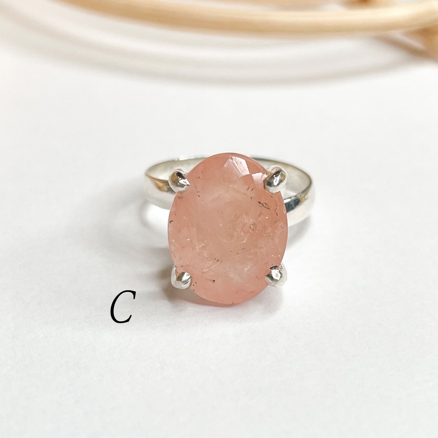 Peach Morganite Prong Ring - Solid Sterling Silver