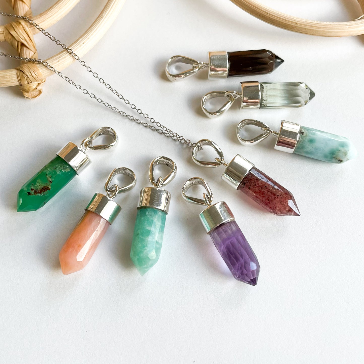 Tiny Point Stone Pendants - Solid Sterling Silver