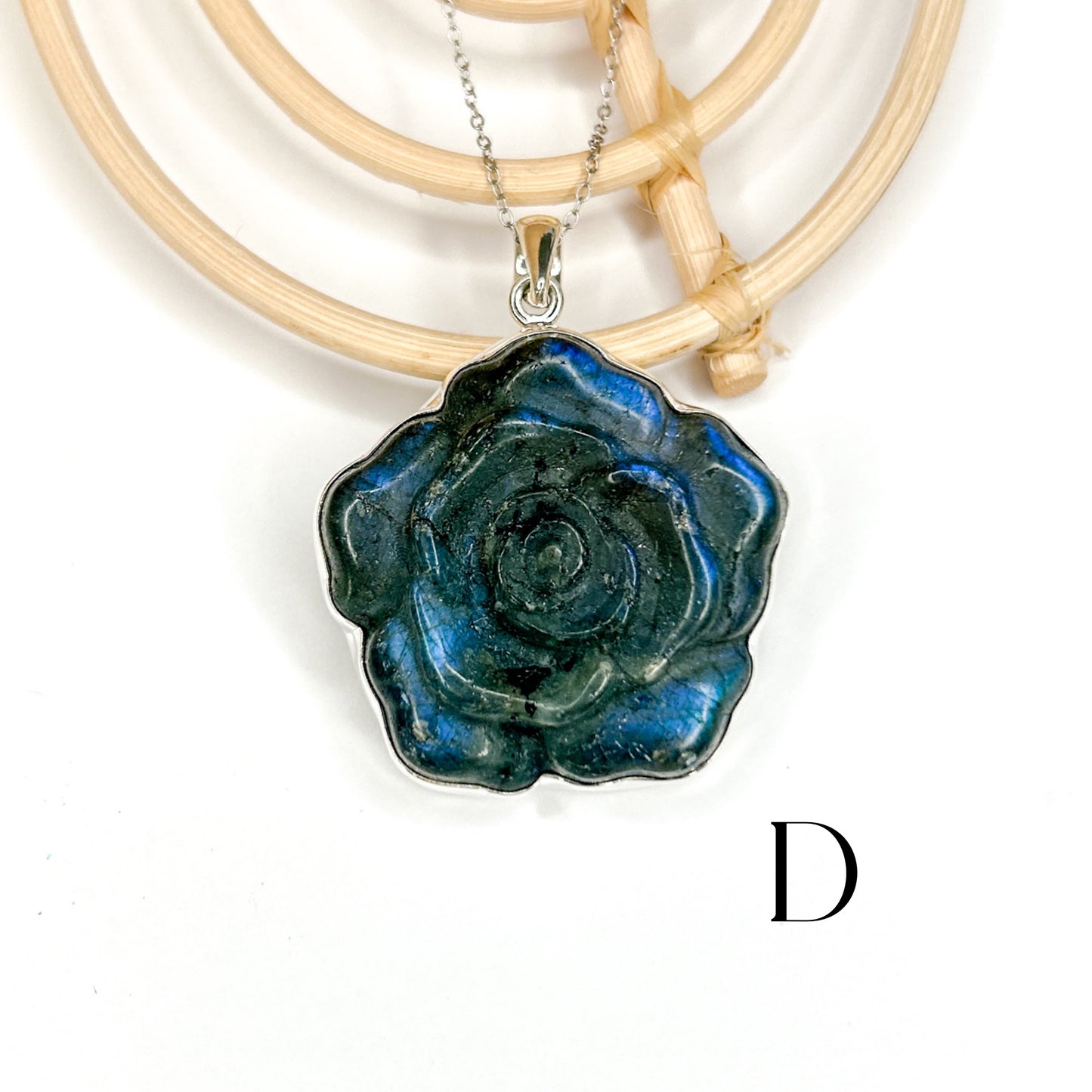 Labradorite Rose Pendant - Solid Sterling Silver