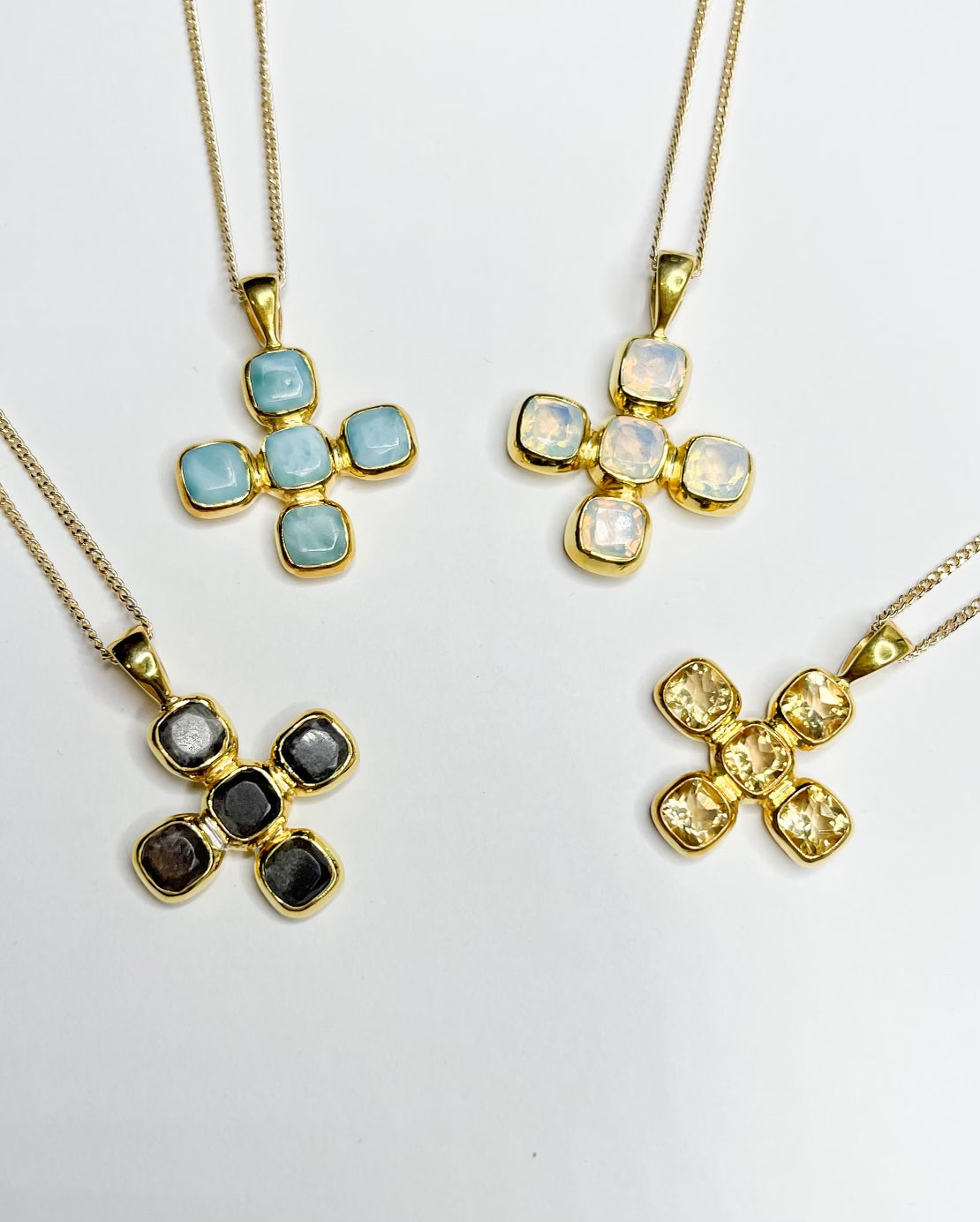 Cross Gem Pendant - Solid Sterling Silver w/18k