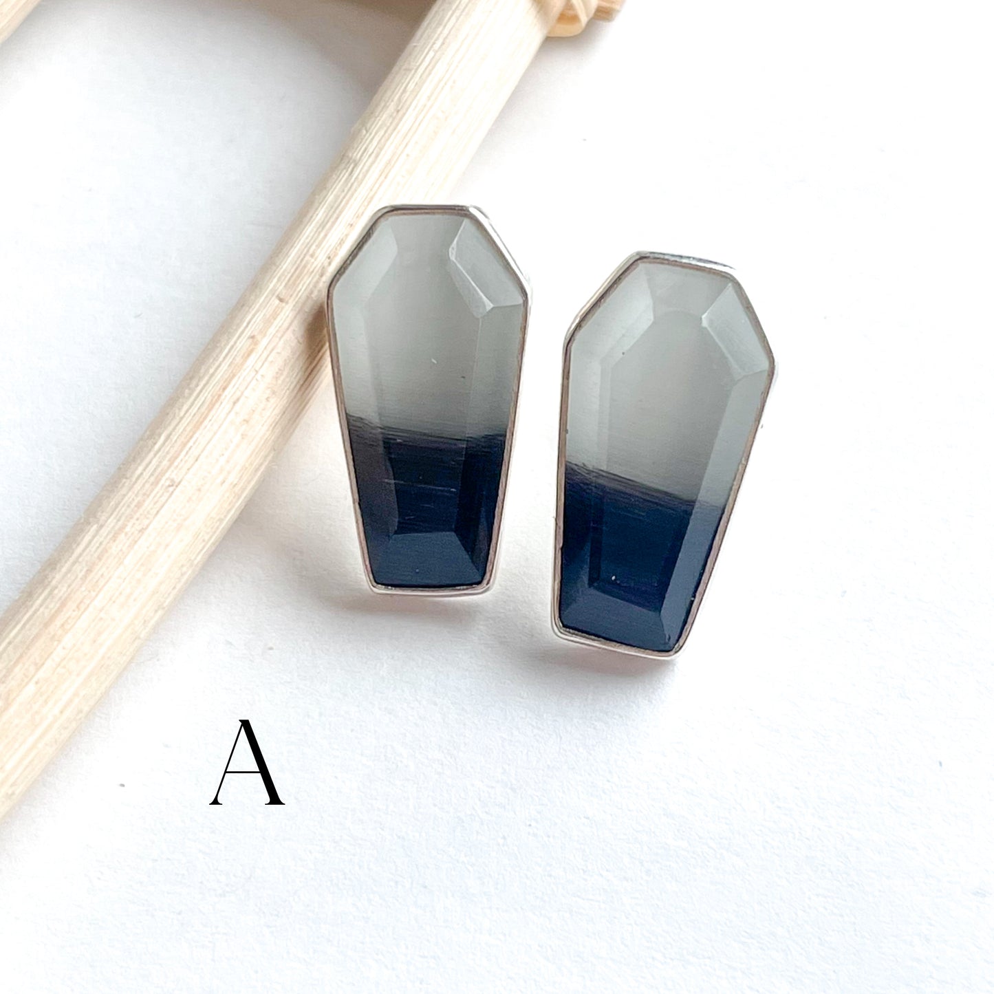 Bio Moonstone Coffin Studs - Solid Sterling Silver