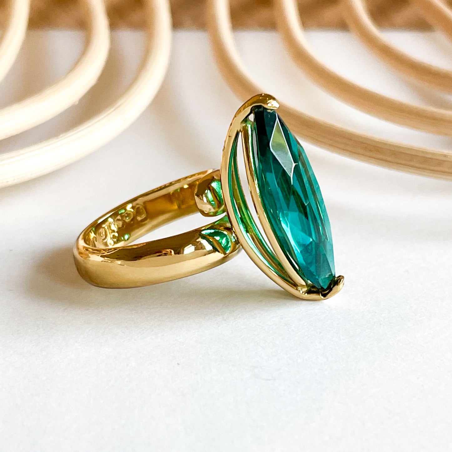 Chunky Teal Glass Prong Ring - Alchemia