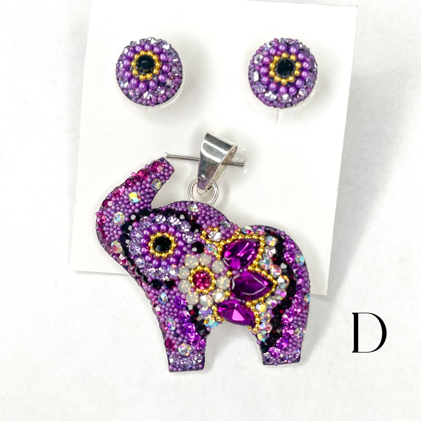 Mosaic Elephant Set - Solid Sterling Silver