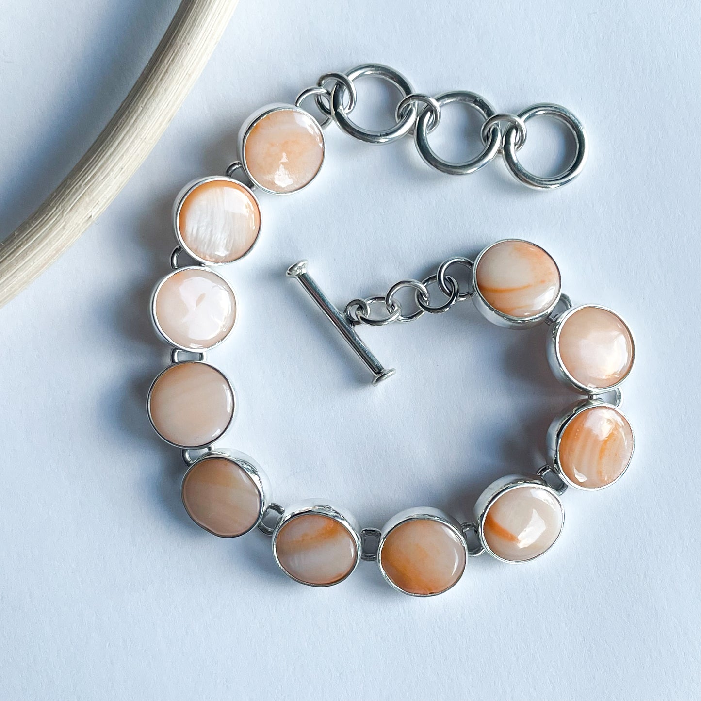 Creamsicle Mother Of Pearl Bracelet - Solid Sterling Silver