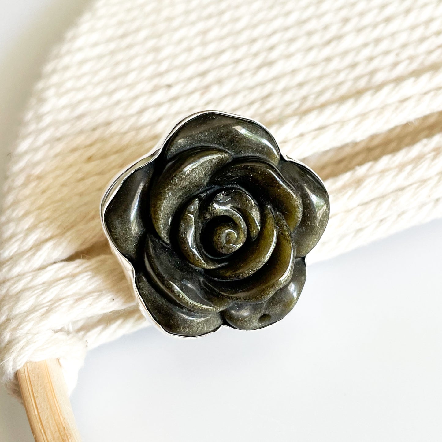 Sheen Obsidian Rose Ring - Solid Sterling Silver