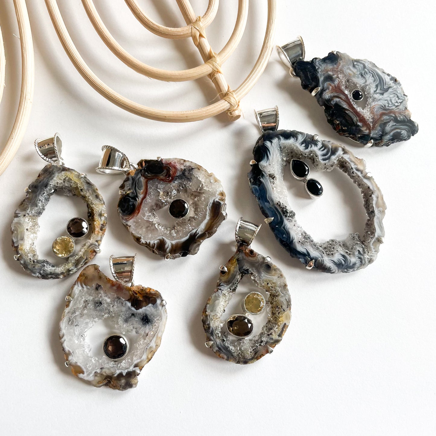 Agate Druzy w/ Gemstone Pendant - Solid Sterling Silver