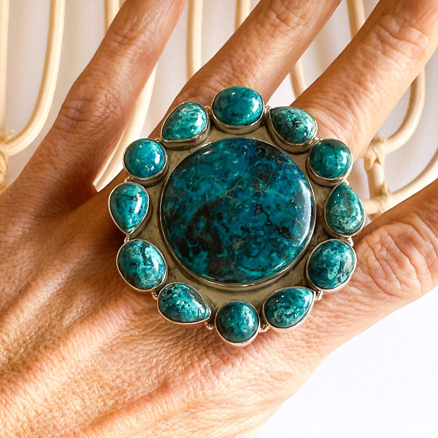 Azurite Jumbo Polka Dot Ring - Solid Sterling Silver