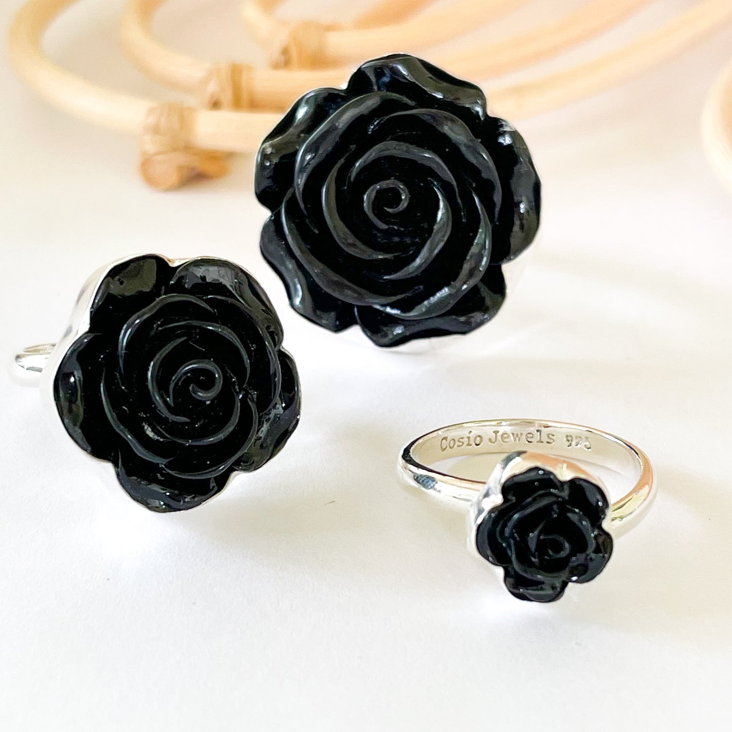 Black Rose Ring - Solid Sterling Silver