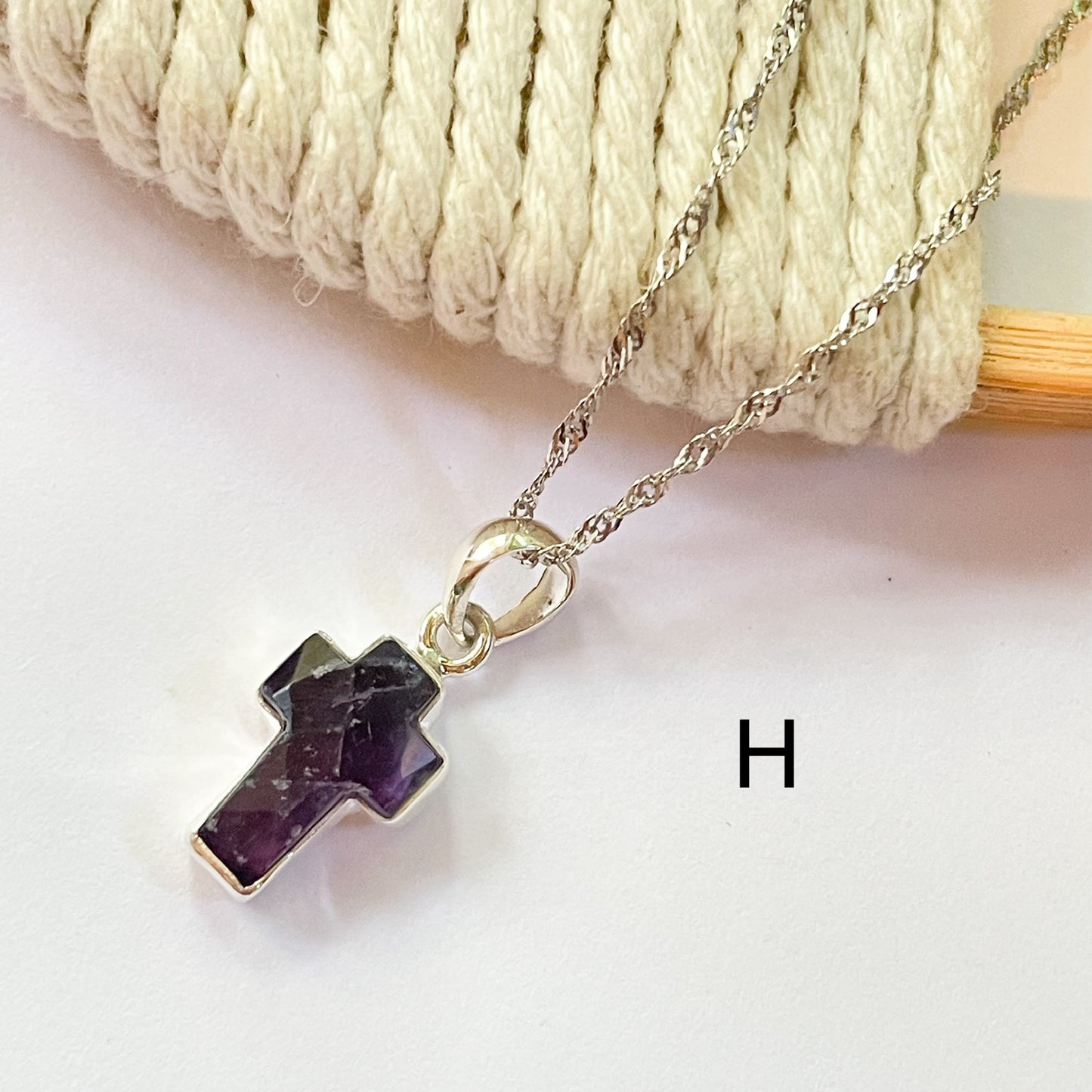Fluorite Cross Dainty Pendant - Solid Sterling Silver