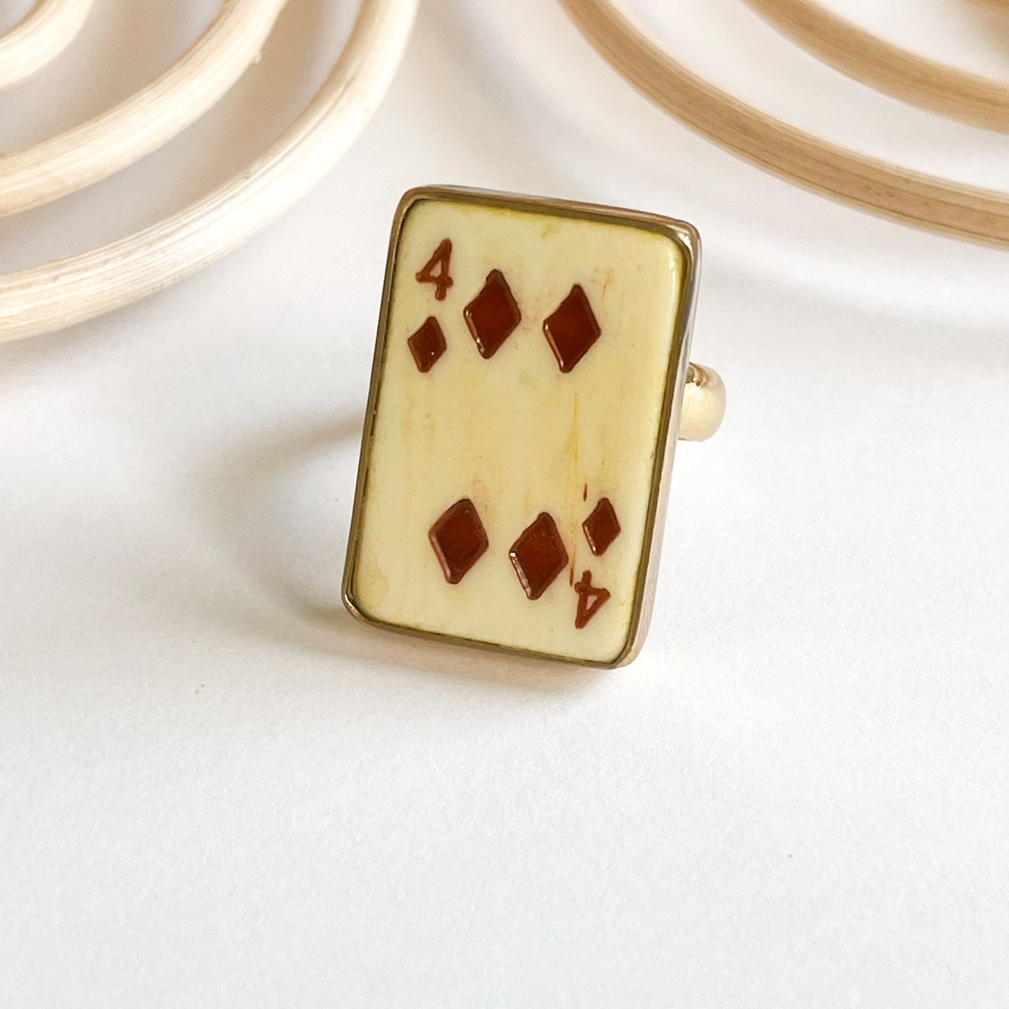 Dainty 4 Of Diamonds Bone Card Ring - Alchemia