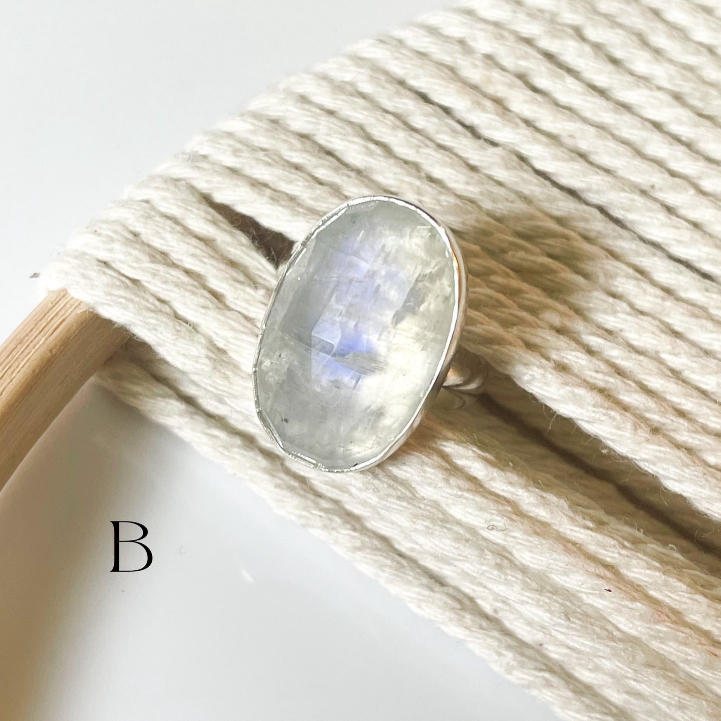 Faceted Rainbow Moonstone Ring - Solid Sterling Silver