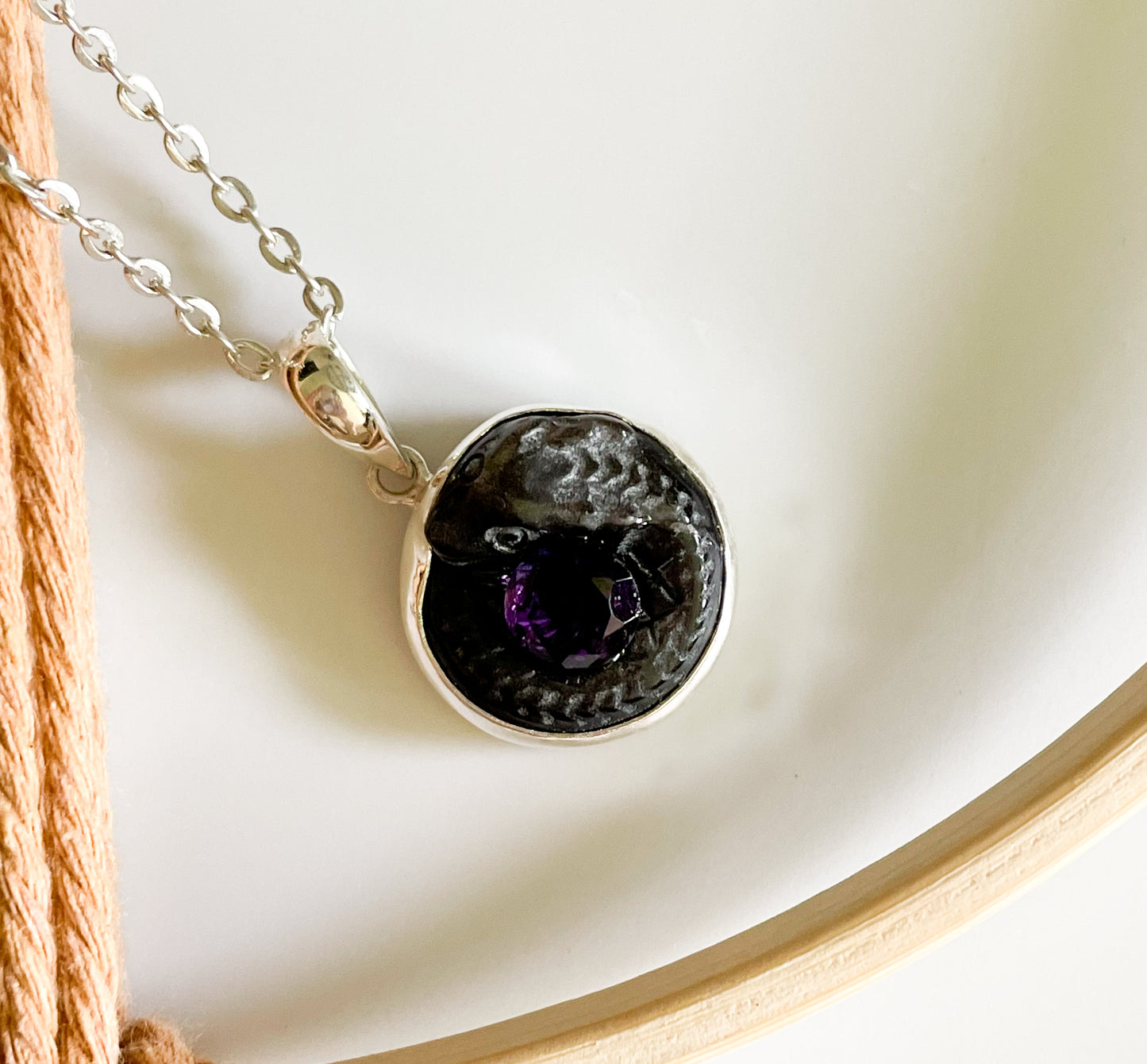 Serpent & Stone Pendant - Solid Sterling Silver