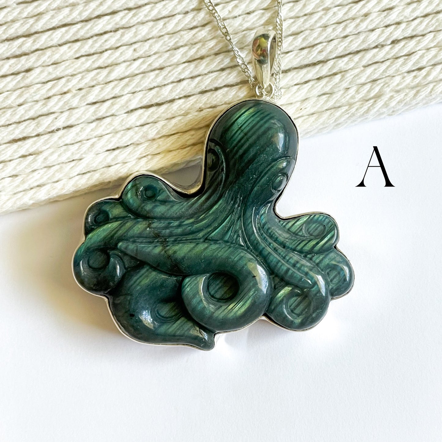 Octopus Labradorite Pendant - Solid Sterling Silver
