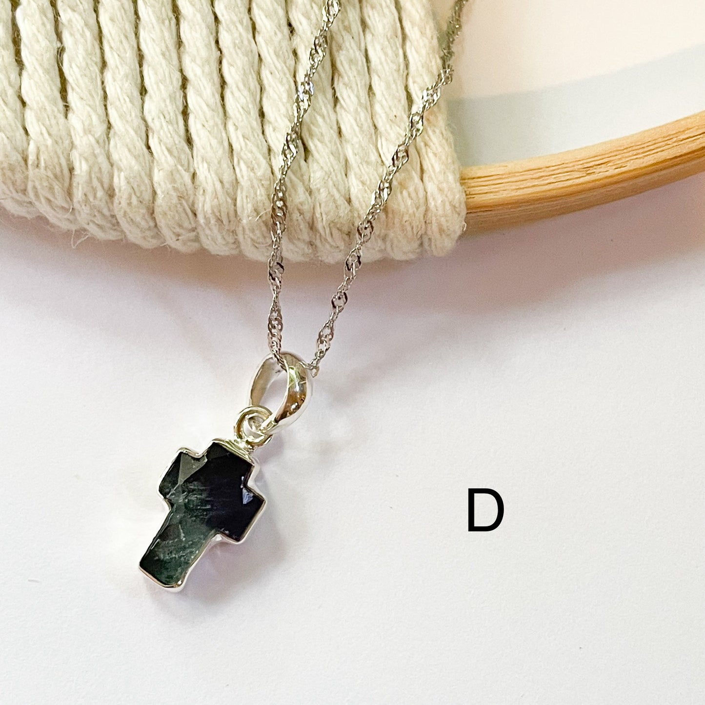 Fluorite Cross Dainty Pendant - Solid Sterling Silver