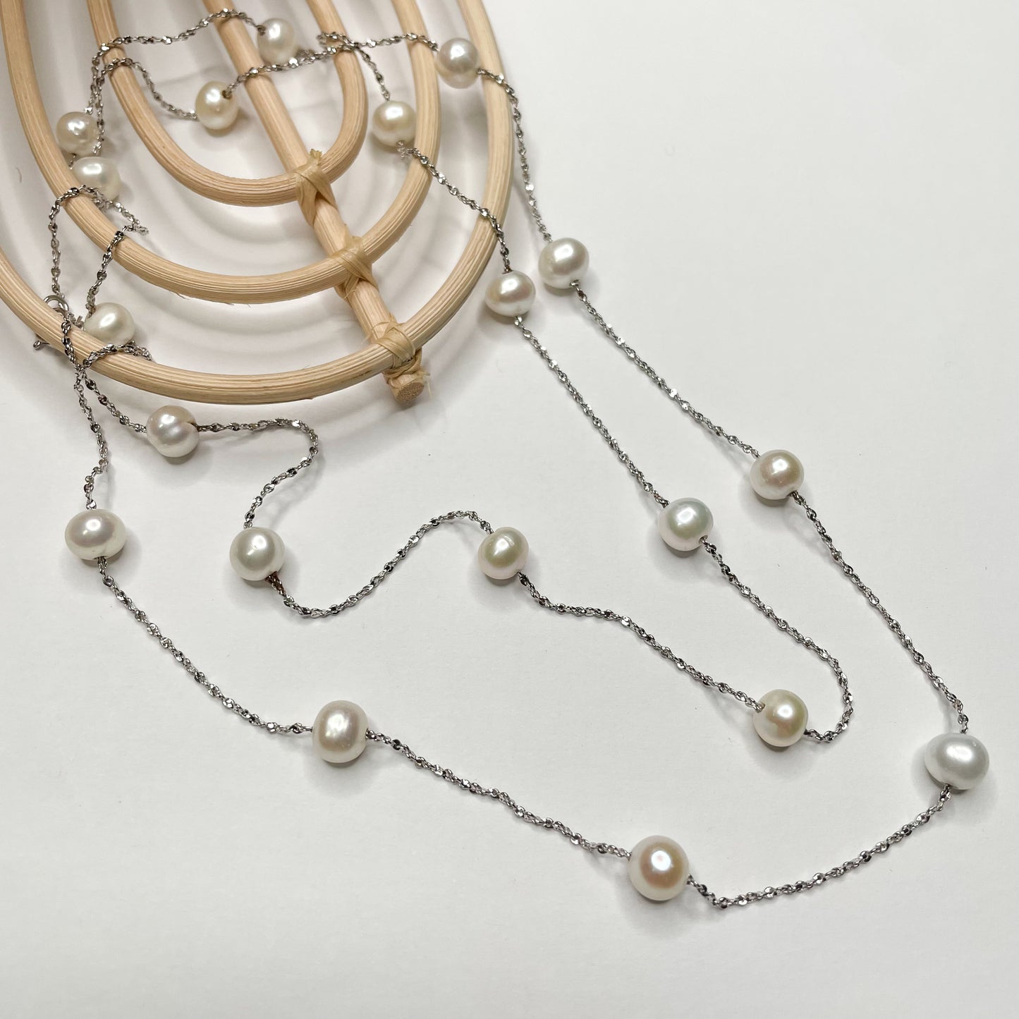 White Freshwater 36in Necklace - Solid Sterling Siver