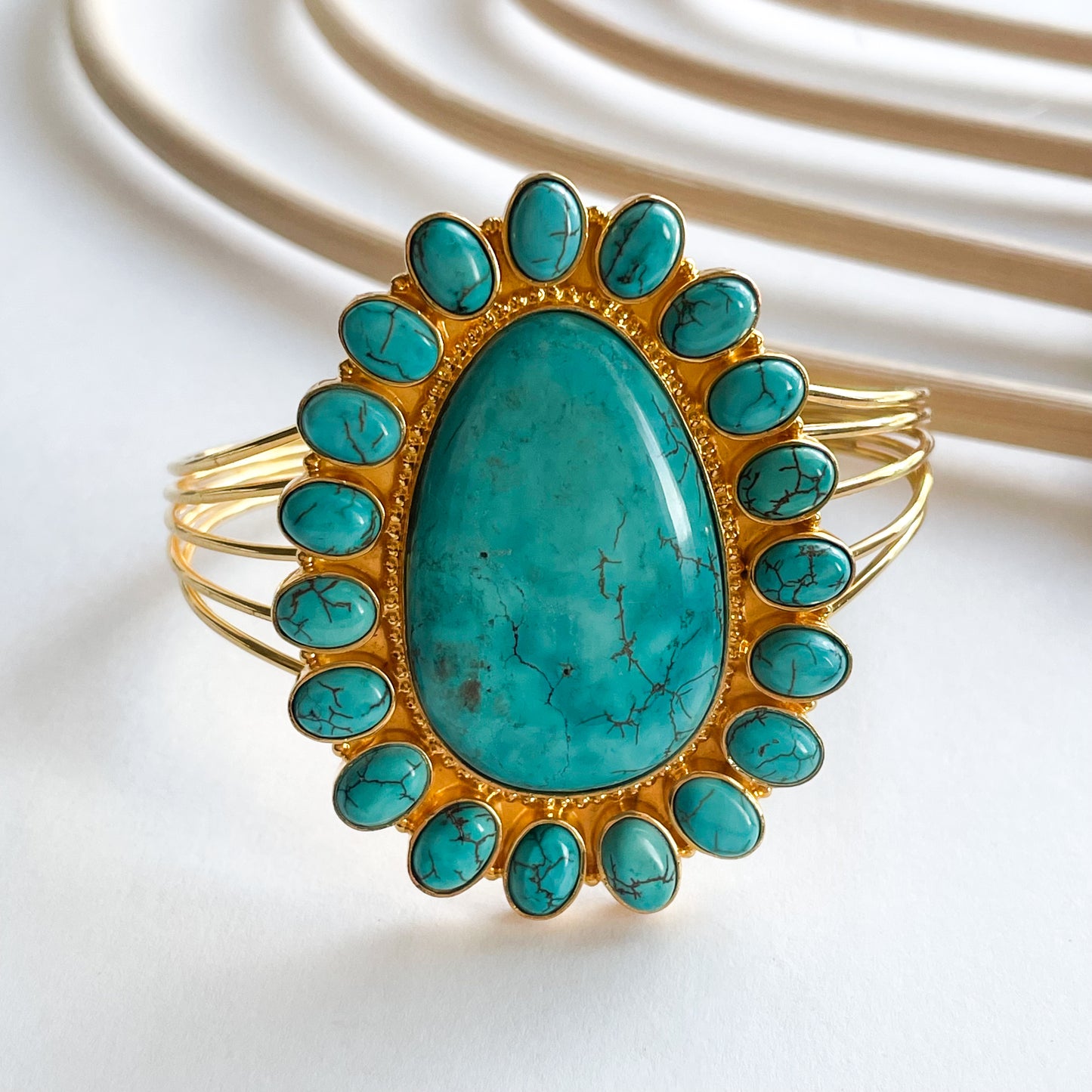 Turquoise Multi Band Cuff - 18k/Solid Sterling Silver