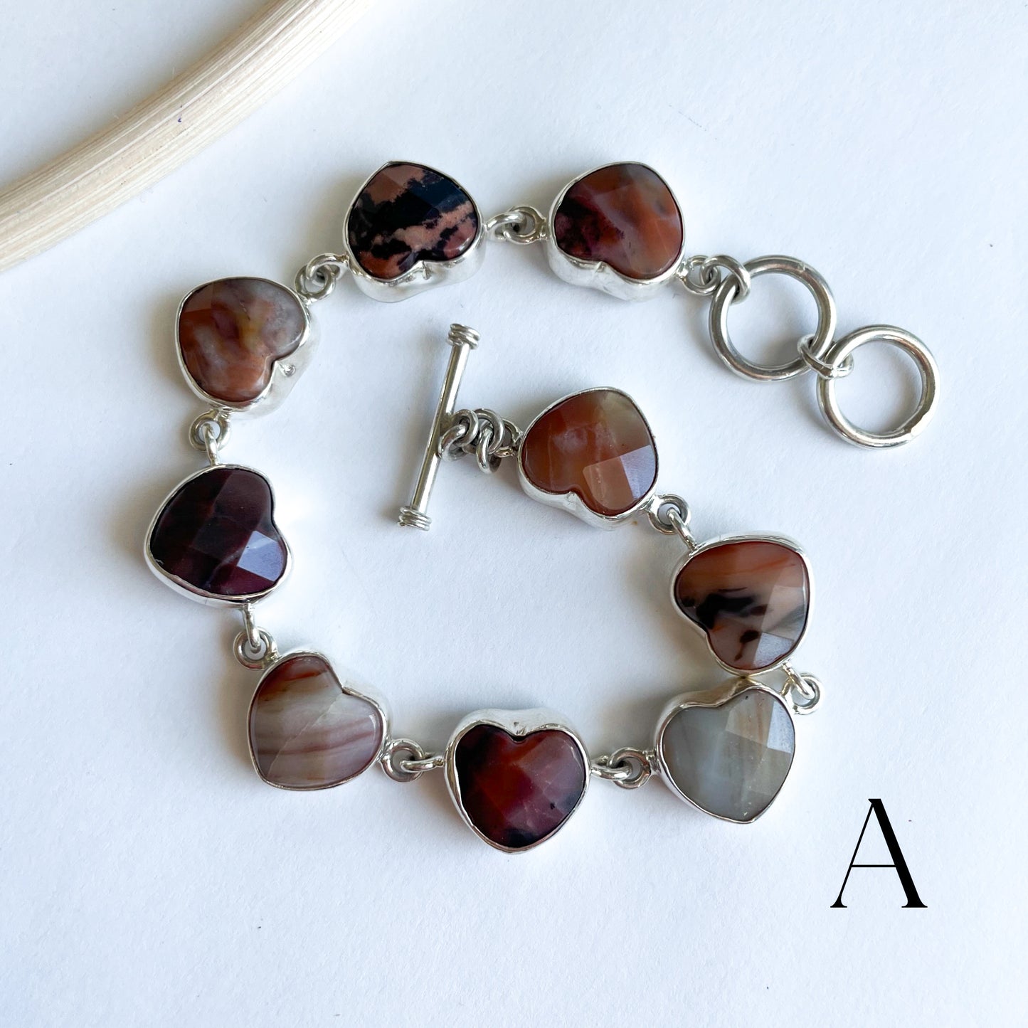 Red Creek Jasper Hearts Bracelet - Both Metals