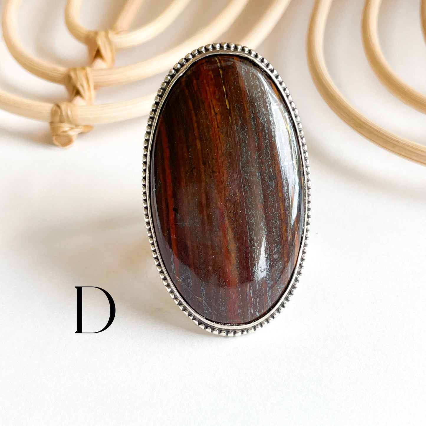 Tiger-Eye Iron Infused Flex Cuff Statement Ring - Solid Sterling Silver
