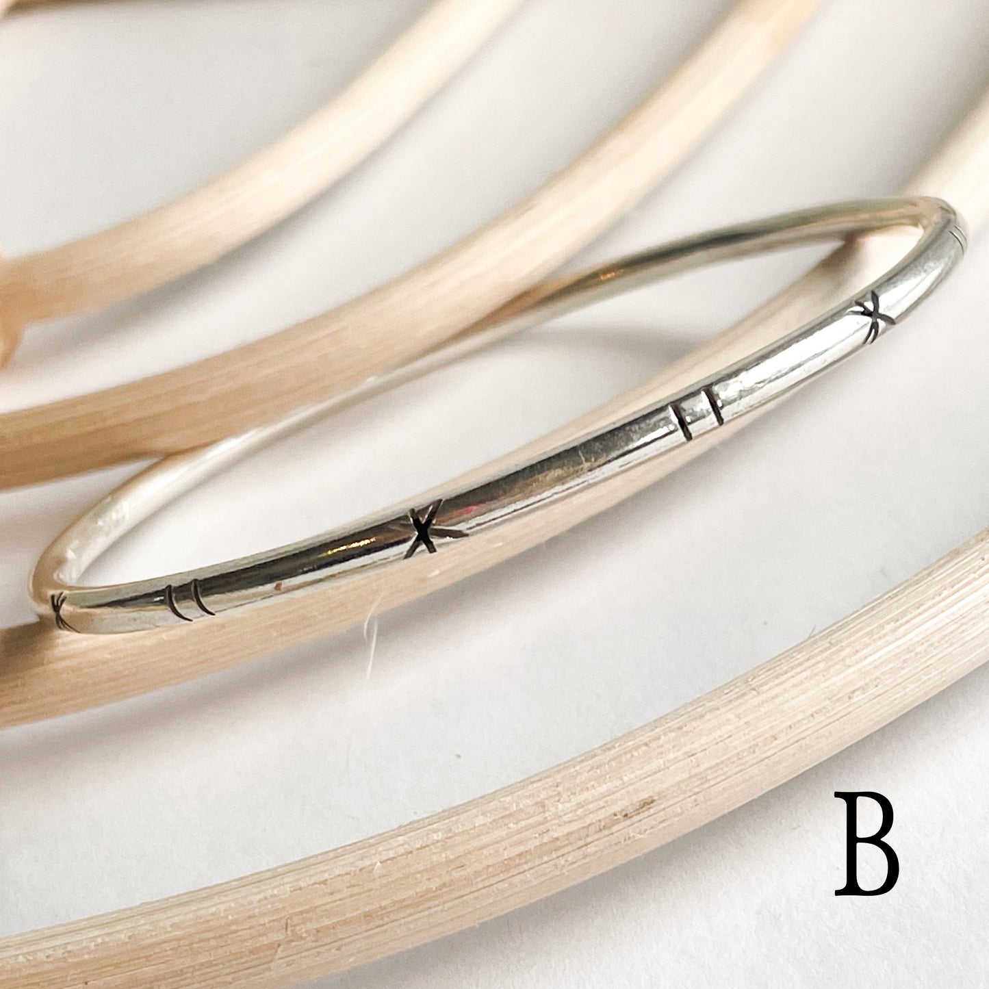 Tribal Cut Bangle Bracelet - Solid Sterling Silver