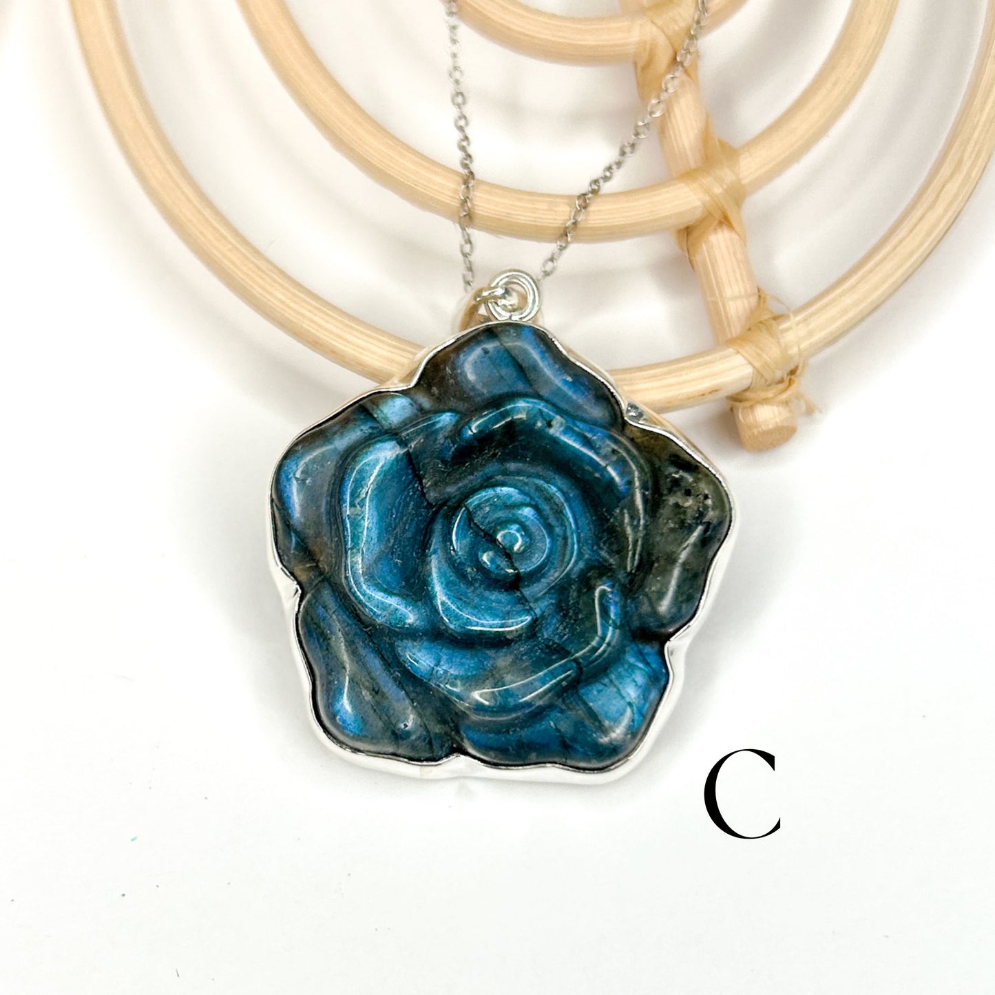 Labradorite Rose Pendant - Solid Sterling Silver