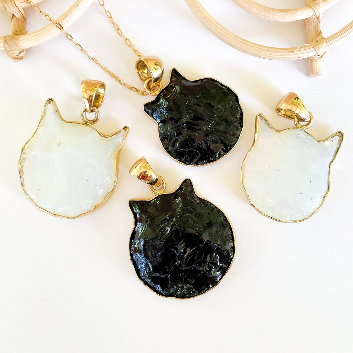 Opalite Kitty Cat Head Pendant - Alchemia