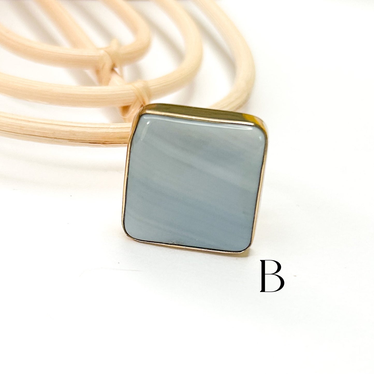 Square Gray Agate Ring - Alchemia Gold
