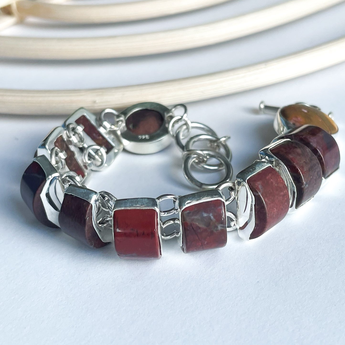 Red Jasper Bracelet - Solid Sterling Silver
