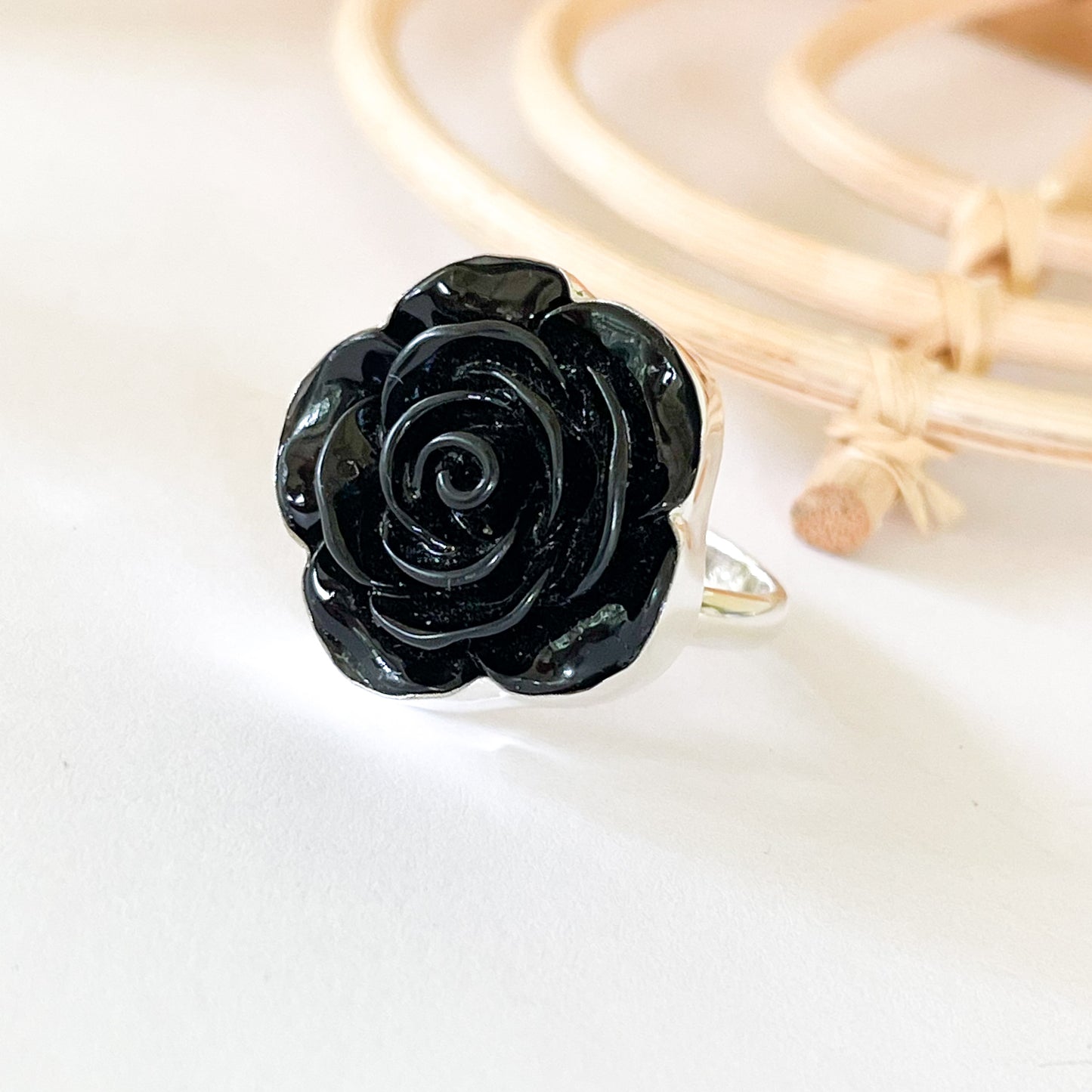 Black Rose Ring - Solid Sterling Silver