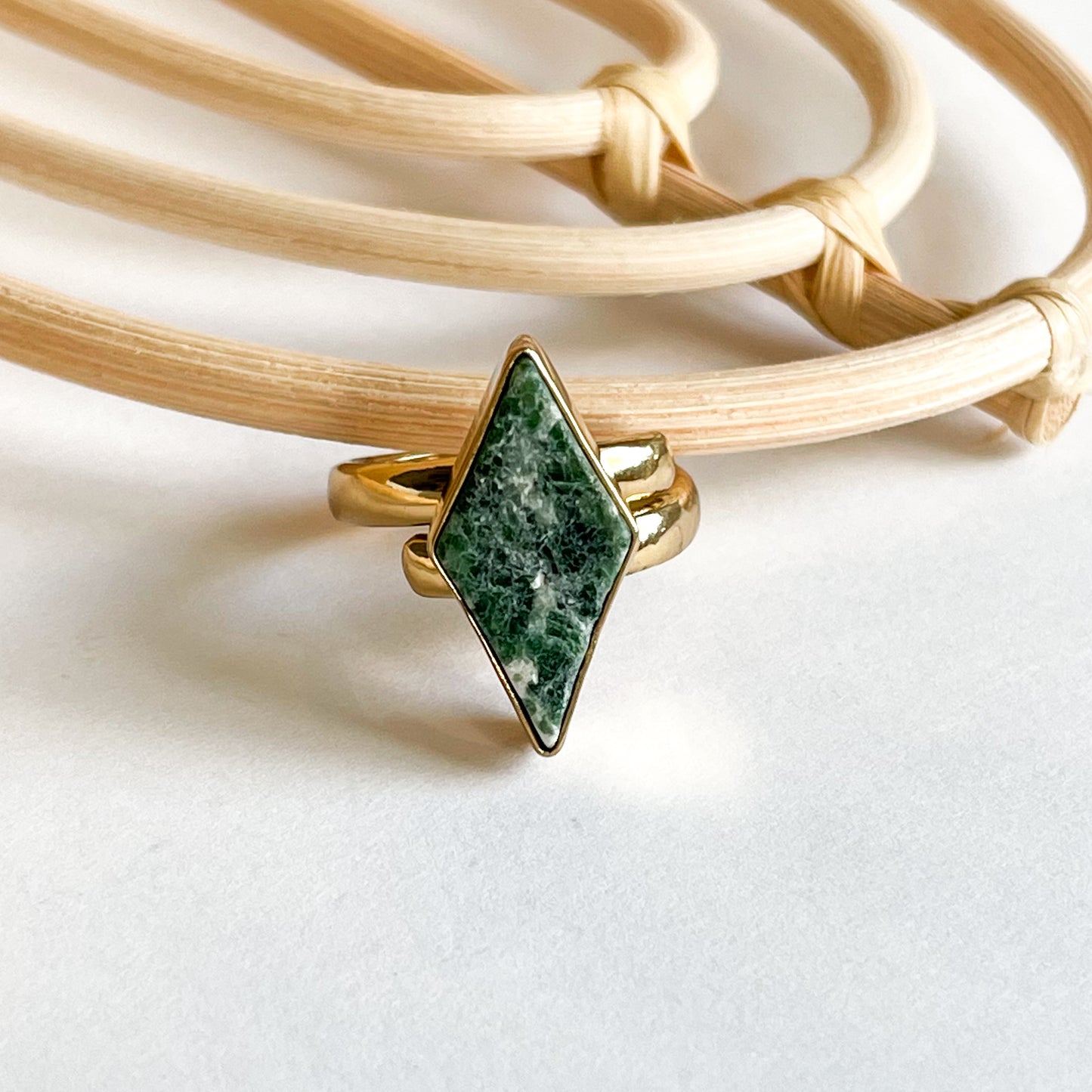 Diamond Cut Stone Alchemia Ring w Amazonite, Peach Quartz or Tree Agate