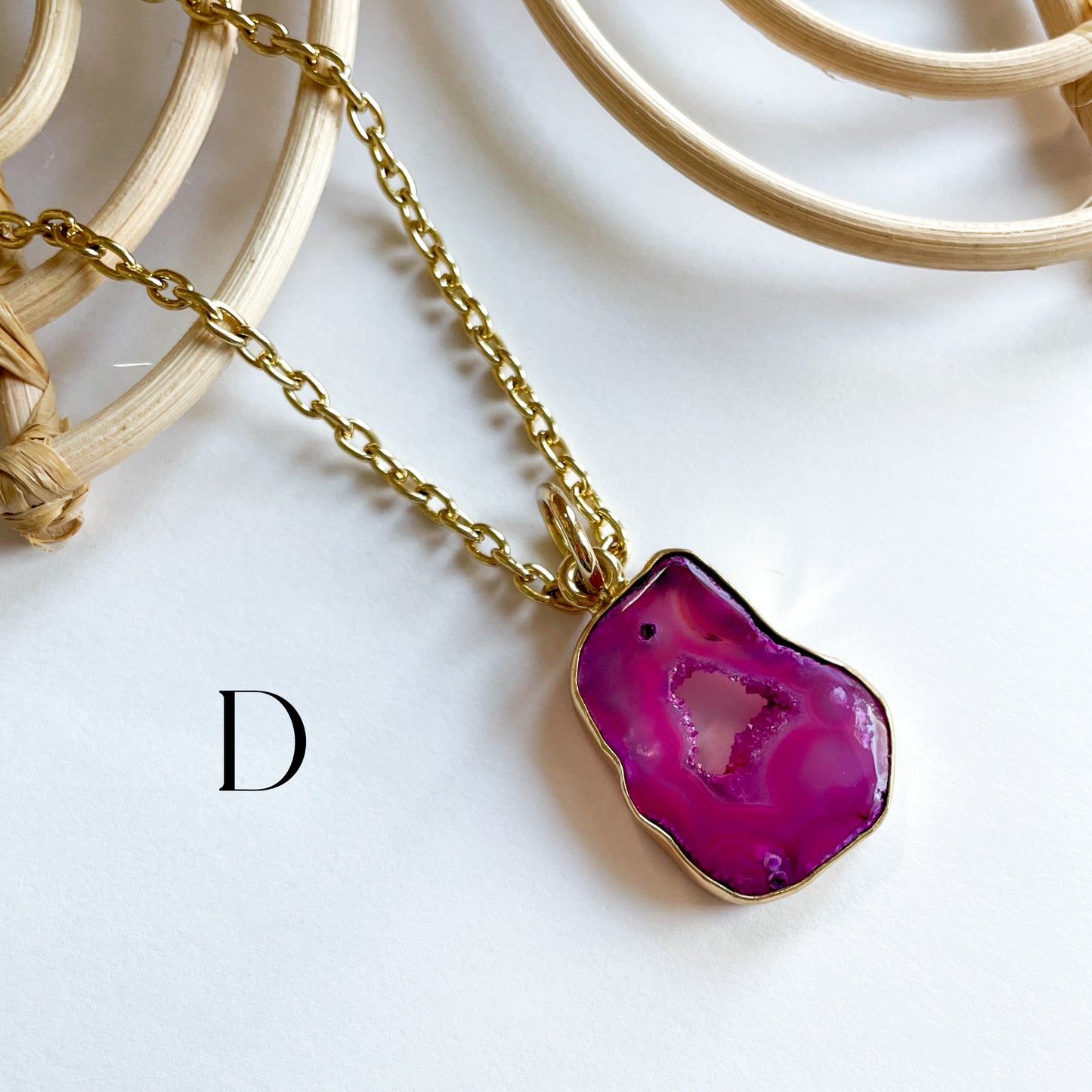 Pink Agate Druzy Agate Pendant - Both Metals