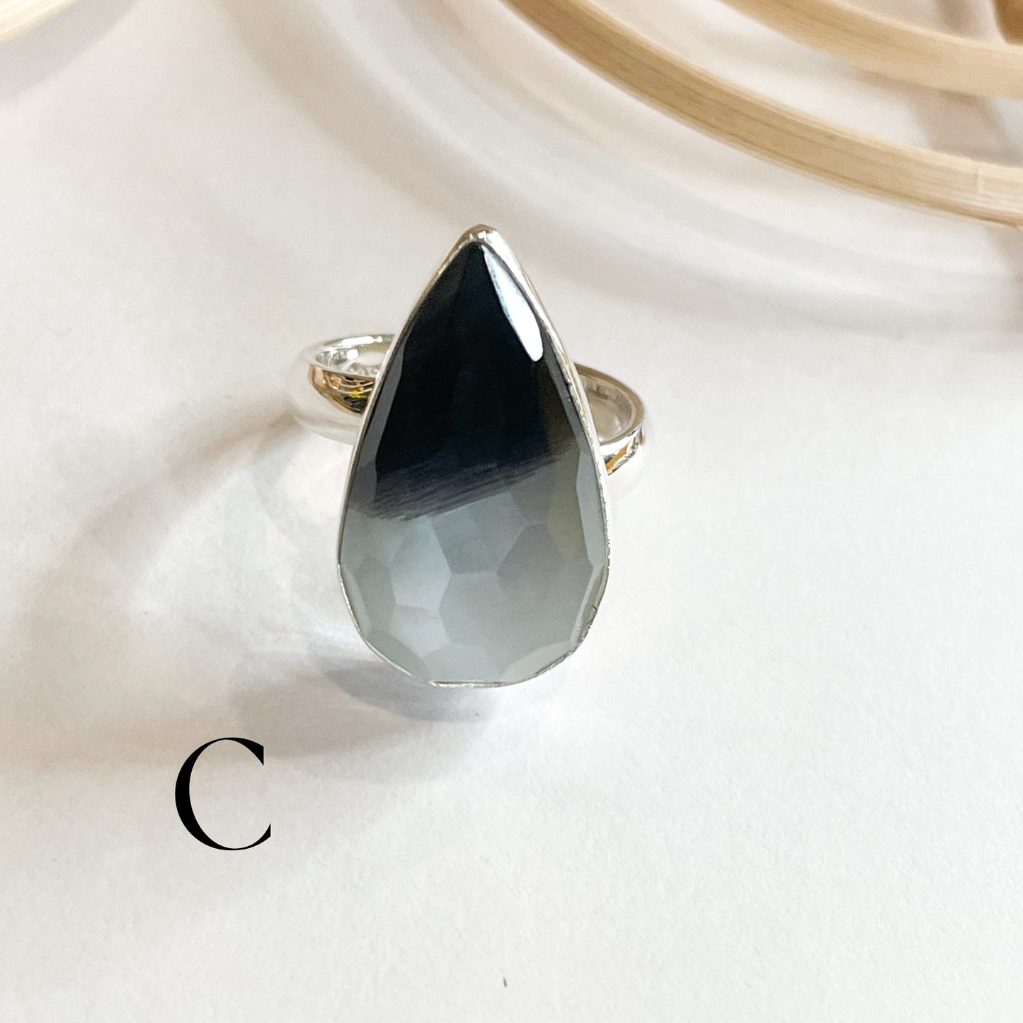 Bio Moonstone Faceted Ring - Solid Sterling Silver